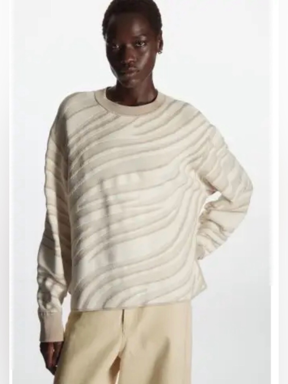 COS Cream & Beige Zebra-Pattern Crewneck Sweater